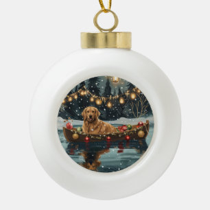 Golden Retriever Weihnachtsfestliche Reise Keramik Kugel-Ornament