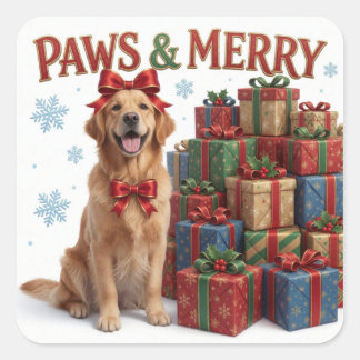 Golden Retriever Weihnachtsgeschenk Freude Quadratischer Aufkleber
