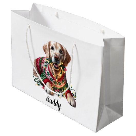 Golden Retriever Weihnachtsgeschenk Tasche Große Geschenktüte (Rückseite Schrägansicht)
