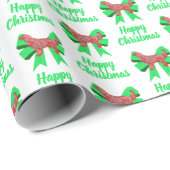 Golden Retriever Weihnachtshund & Green Bow White Geschenkpapier (Rolleneckpunkt)