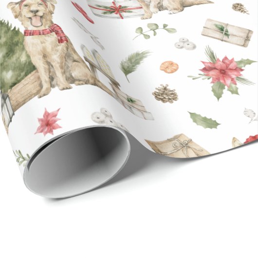 Golden Retriever | Weihnachtshundwrapping Paper Geschenkpapier (Rolleneckpunkt)