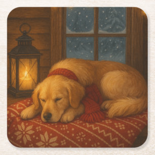 Golden Retriever Weihnachtskarte Rechteckiger Pappuntersetzer