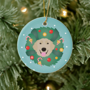 Golden Retriever Weihnachtskranz Keramik Ornament