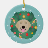 Golden Retriever Weihnachtskranz Keramik Ornament (Vorne)