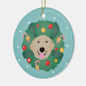 Golden Retriever Weihnachtskranz Keramik Ornament (Links)