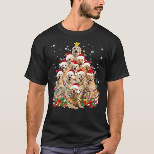 Golden Retriever Weihnachtsleuchten Baum T-Shirt (Vorderseite)