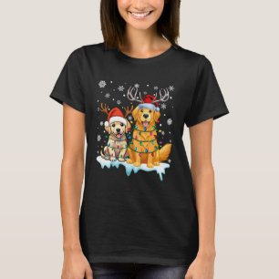 Golden Retriever Weihnachtslichter Santa Hut Rennt T-Shirt