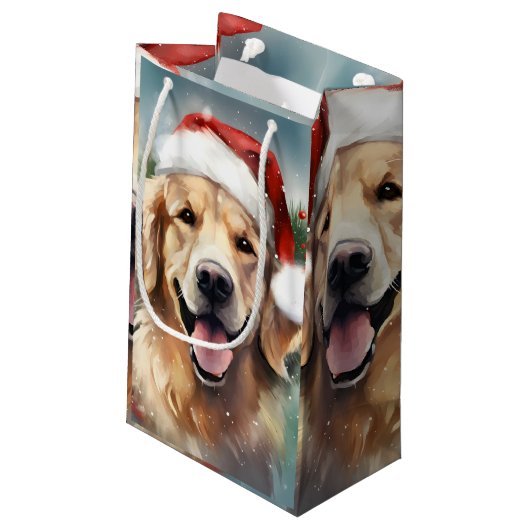 Golden Retriever Weihnachtsmalerei Kleine Geschenktüte (Rückseite Schrägansicht)