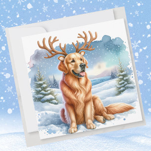 Golden Retriever Weihnachtsmann Rentier Antlers Feiertagskarte