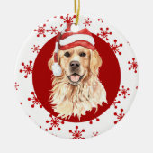 Golden Retriever Weihnachtsmannmütze Roter Schneef Keramik Ornament (Vorne)