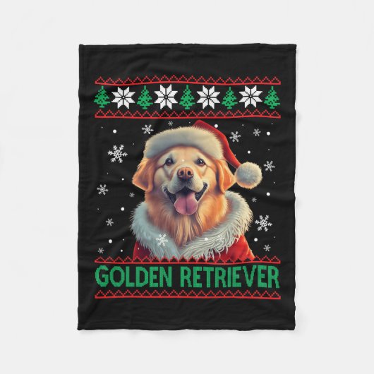 Golden Retriever Weihnachtsmannmütze Ugly Christma Fleecedecke (Vorderseite)