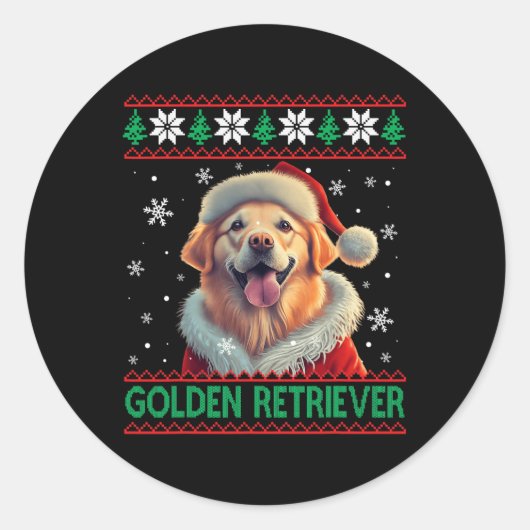 Golden Retriever Weihnachtsmannmütze Ugly Christma Runder Aufkleber (Vorderseite)