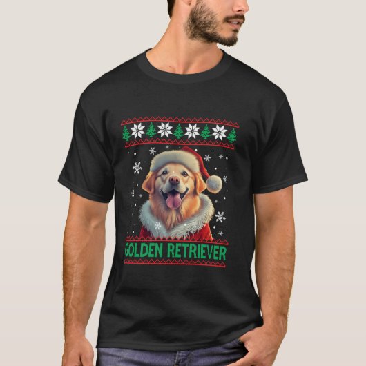 Golden Retriever Weihnachtsmannmütze Ugly Christma T-Shirt (Vorderseite)