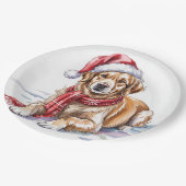 Golden Retriever Weihnachtspapierteller Pappteller (Schrägansicht)