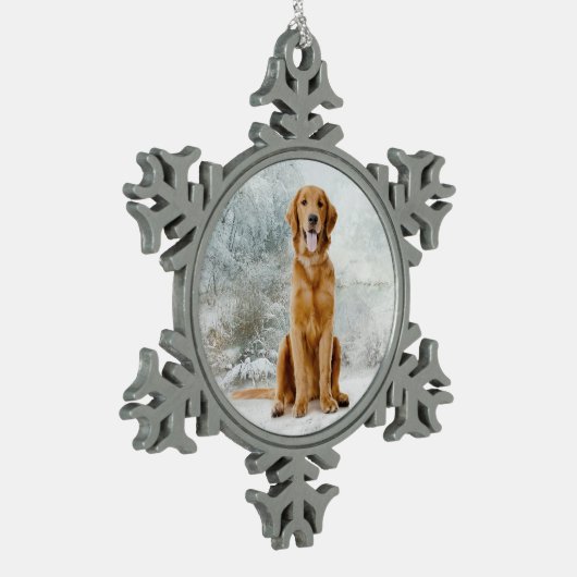 Golden Retriever Weihnachtsschmuck Schneeflocken Zinn-Ornament (Links)