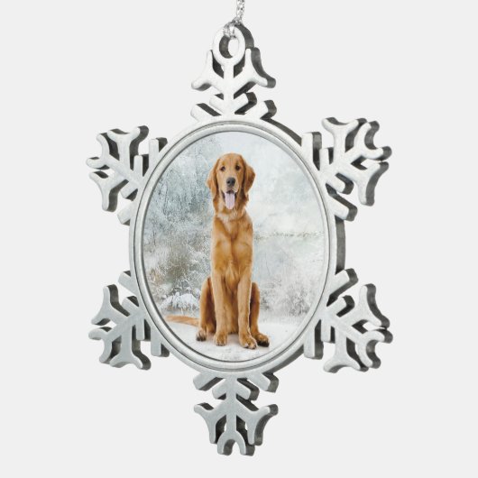 Golden Retriever Weihnachtsschmuck Schneeflocken Zinn-Ornament (Rechts)