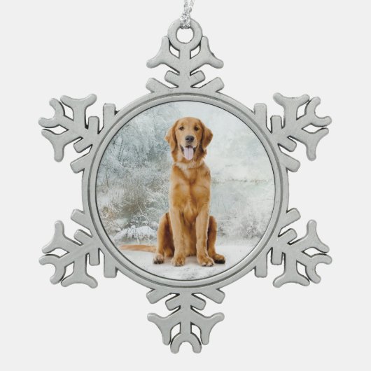 Golden Retriever Weihnachtsschmuck Schneeflocken Zinn-Ornament (Vorderseite)