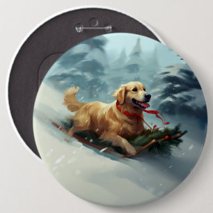 Golden Retriever Weihnachtsschnee Winter Button