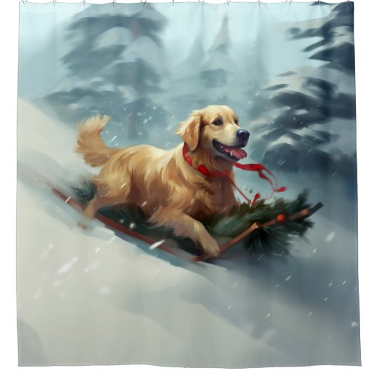Golden Retriever Weihnachtsschnee Winter Duschvorhang (Vorderseite)