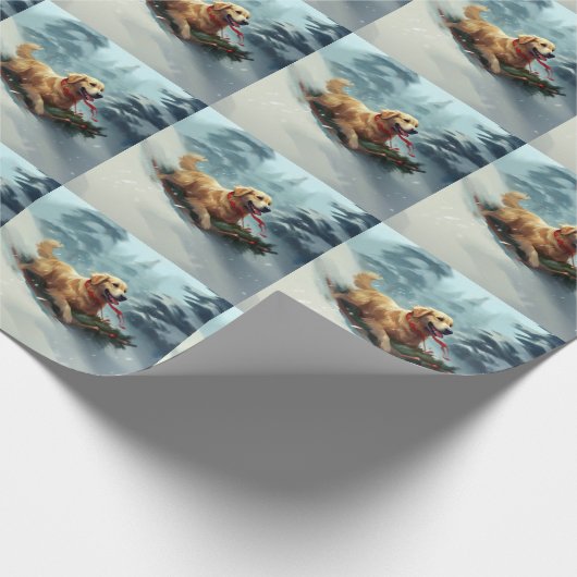 Golden Retriever Weihnachtsschnee Winter Geschenkpapier (Ecke)