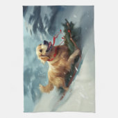 Golden Retriever Weihnachtsschnee Winter Geschirrtuch (Vertikal)