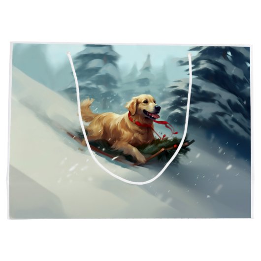 Golden Retriever Weihnachtsschnee Winter Große Geschenktüte (Rückseite)