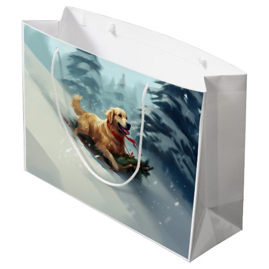 Golden Retriever Weihnachtsschnee Winter Große Geschenktüte (Rückseite Schrägansicht)