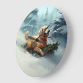 Golden Retriever Weihnachtsschnee Winter Große Wanduhr (Winkel)