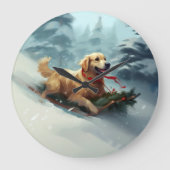 Golden Retriever Weihnachtsschnee Winter Große Wanduhr (Vorderseite)