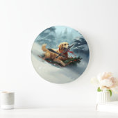 Golden Retriever Weihnachtsschnee Winter Große Wanduhr (Zuhause)