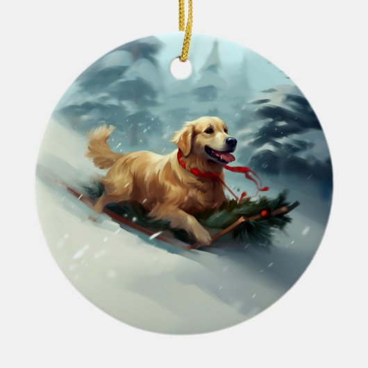 Golden Retriever Weihnachtsschnee Winter Keramik Ornament (Vorne)