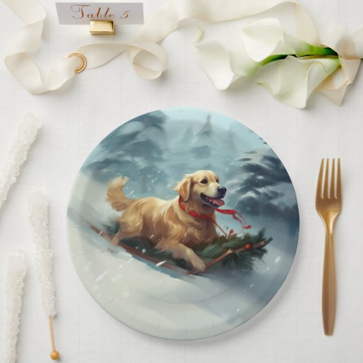 Golden Retriever Weihnachtsschnee Winter Pappteller (Hochzeit)