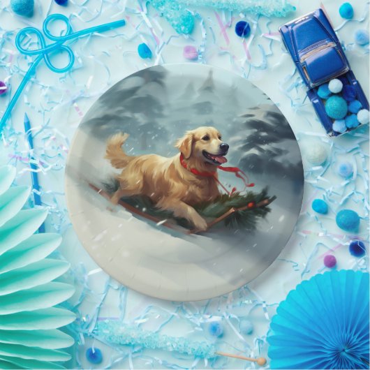 Golden Retriever Weihnachtsschnee Winter Pappteller (Party)