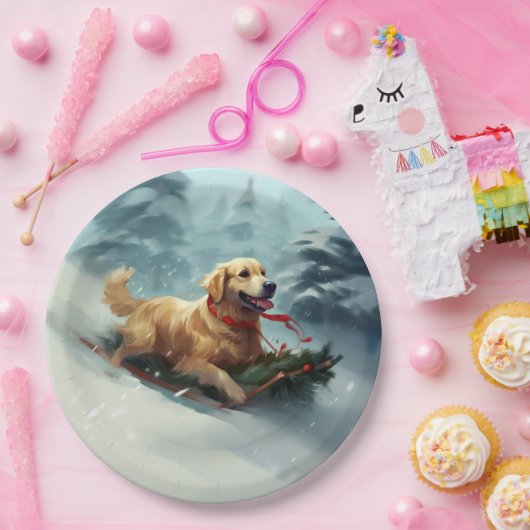 Golden Retriever Weihnachtsschnee Winter Pappteller (Party)