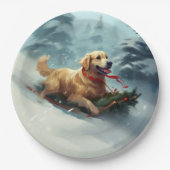 Golden Retriever Weihnachtsschnee Winter Pappteller (Vorderseite)