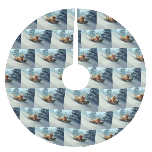 Golden Retriever Weihnachtsschnee Winter Polyester Weihnachtsbaumdecke (Vorderseite)