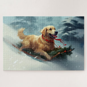 Golden Retriever Weihnachtsschnee Winter Puzzle