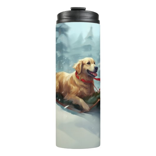 Golden Retriever Weihnachtsschnee Winter Thermosbecher (Vorderseite)