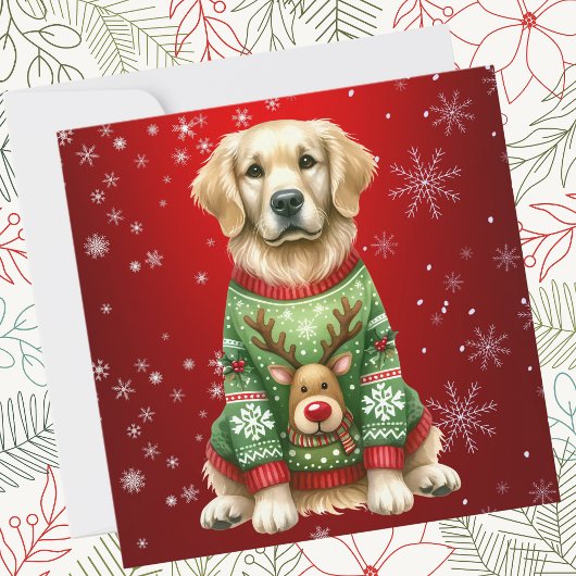 Golden Retriever Weihnachtssüßchen auf Rot Feiertagskarte