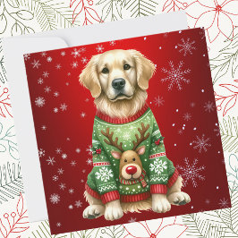 Golden Retriever Weihnachtssüßchen auf Rot Feiertagskarte