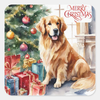 Golden Retriever Weihnachtswein Quadratischer Aufkleber