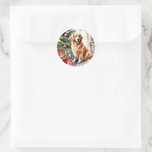 Golden Retriever Weihnachtswein Runder Aufkleber (Tasche)