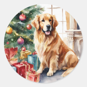 Golden Retriever Weihnachtswein Runder Aufkleber