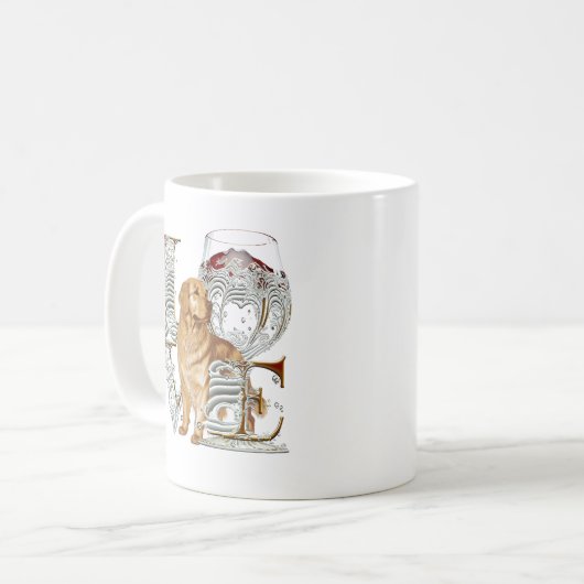 Golden Retriever Weinglas LIEBE Word Kaffeetasse (Vorderseite Links)