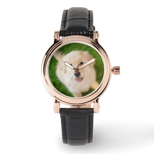 Golden Retriever Welpe auf Gras Armbanduhr (Vorderseite)