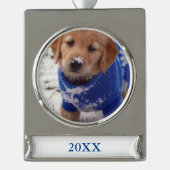 Golden retriever-Welpe Banner-Ornament Silber (Vorderseite)