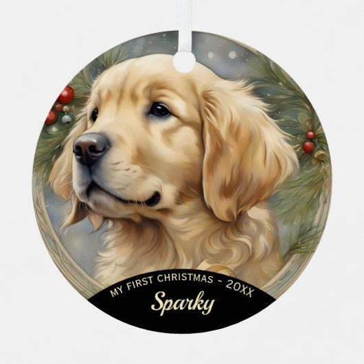 Golden Retriever Welpe Erster Weihnachtsschmuck (Vorderseite)