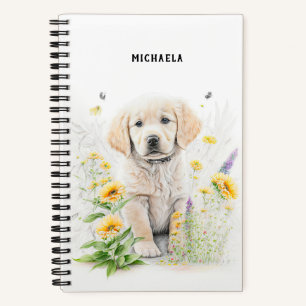 Golden Retriever Welpe Florals Monogramm Name Notizblock