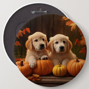 Golden Retriever Welpe Herbst Kürbis Button