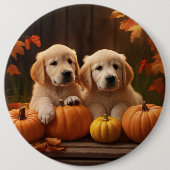Golden Retriever Welpe Herbst Kürbis Button (Vorderseite)
